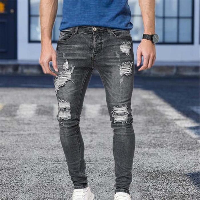 Texwood men's casual and sports wear store, summer beach clothes, men's leather fashion, jewelry, sunglasses 2023 White Embroidery Jeans Men Cotton Stretchy Ripped2023 Skinny Jeans High Quality Hip Hop Black Hole Slim Fit Oversize Denim Pants