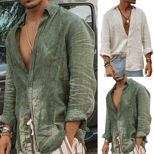 Texwood men's casual and sports wear store, summer beach clothes, men's leather fashion, jewelry, sunglasses 2023 Men Casual Cotton Linen Shirts Standing Collar Male Solid Color Long Sleeves Loose Tops Spring Autumn Handsome Men's Shirts