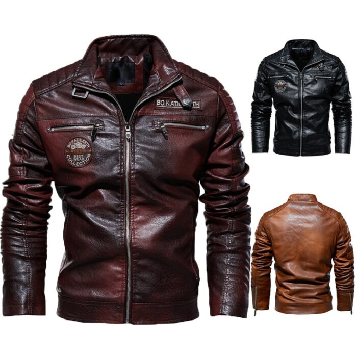 New Men's Autumn And Winter Men High Quality Fashion Coat Leather Jacket Motorcycle Style Casual Jackets Black Warm Overcoat